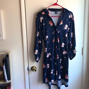 Navy floral shirtdress w/detachable belt
